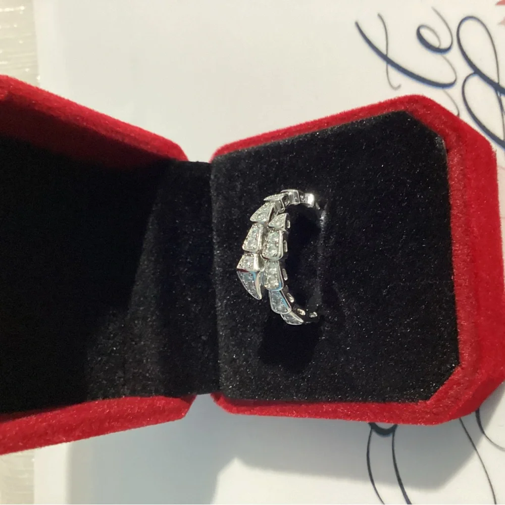 🐍18k White Gold plated Serpentine Snake Cz Diamond Ring